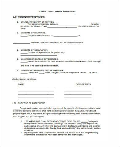 separation agreement form in word format