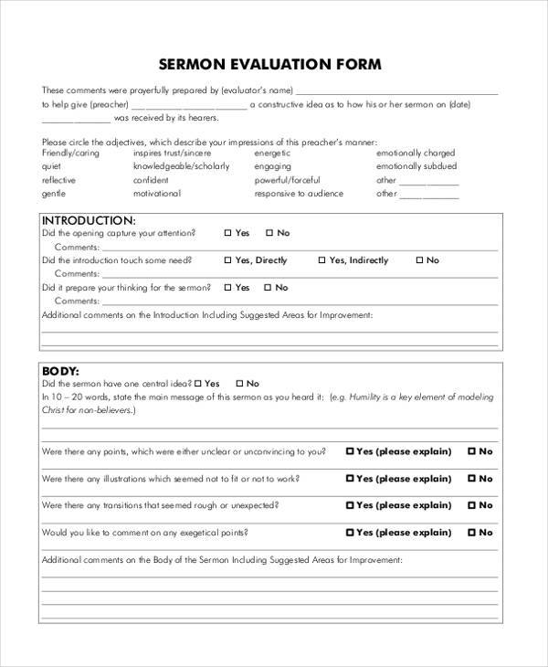 sermon evaluation form in pdf