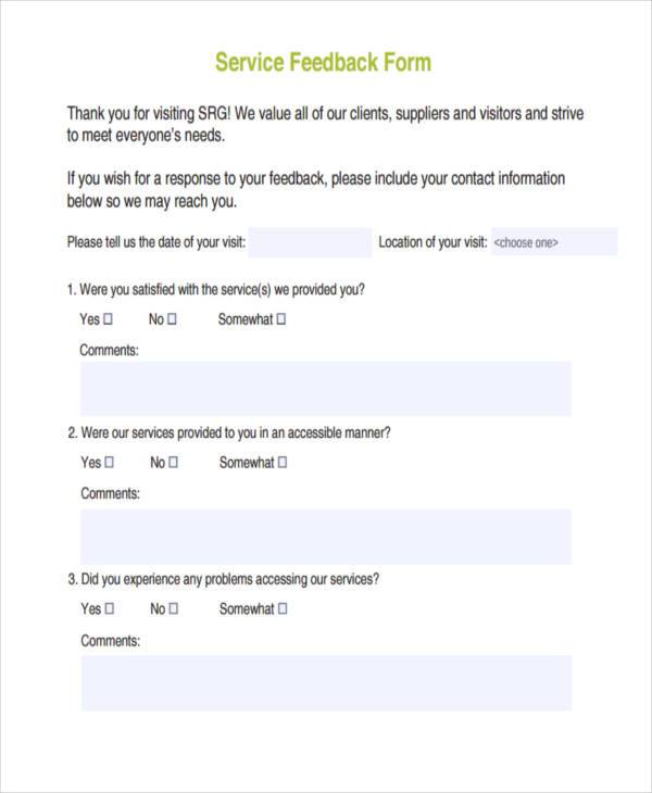 FREE 14+ Service Feedback Form Samples, PDF, MS Word, Google Docs, Excel
