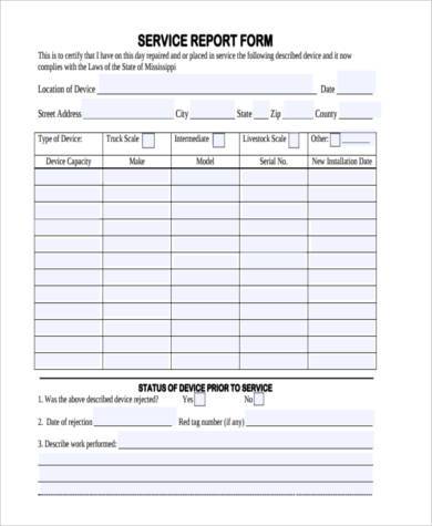 service report form in pdf
