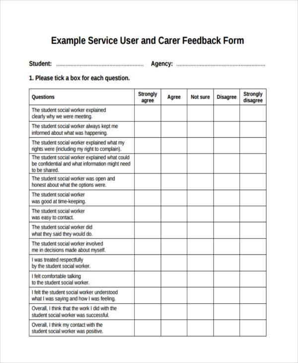 service user feedback form sample