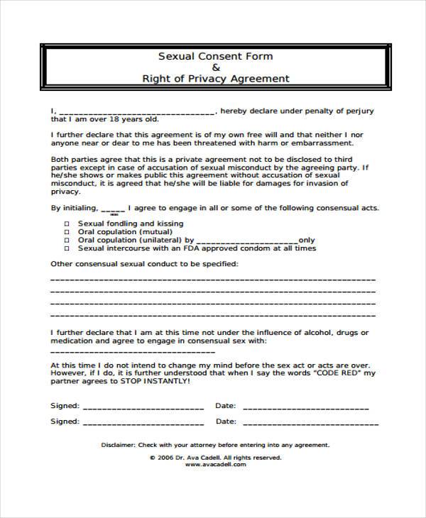 Free 7 Sample Sexual Consent Forms In Pdf Ms Word 8493