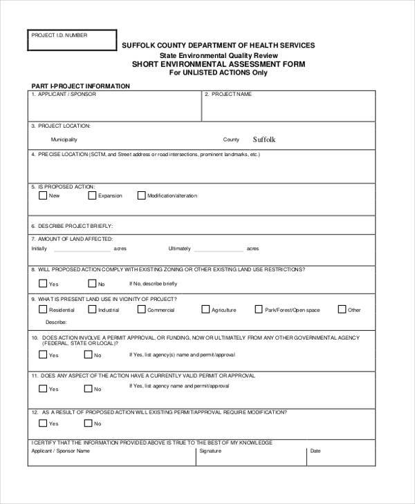 FREE 9 Environmental Assessment Form Samples In PDF MS Word Excel