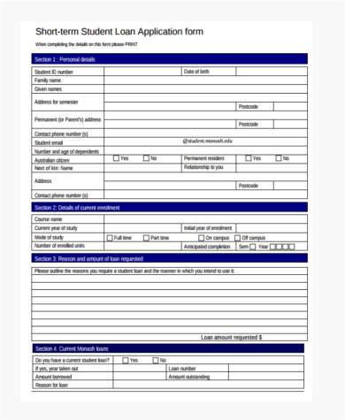 short term student loan application form