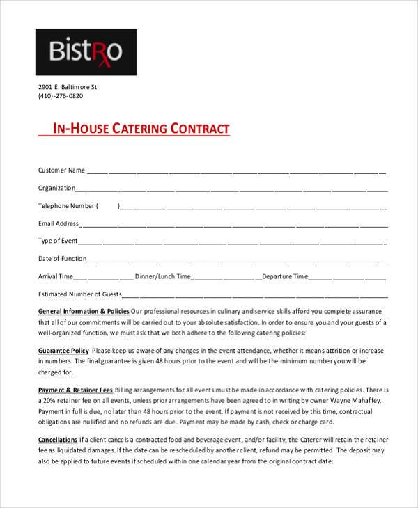 simple catering contract form
