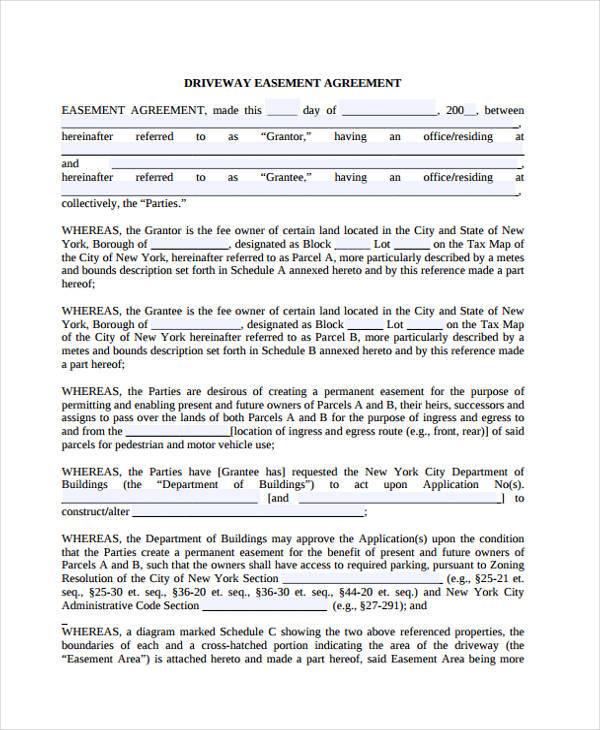 simple driveway easement agreement form