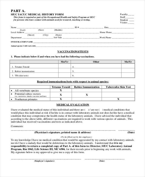 simple employee medical history form