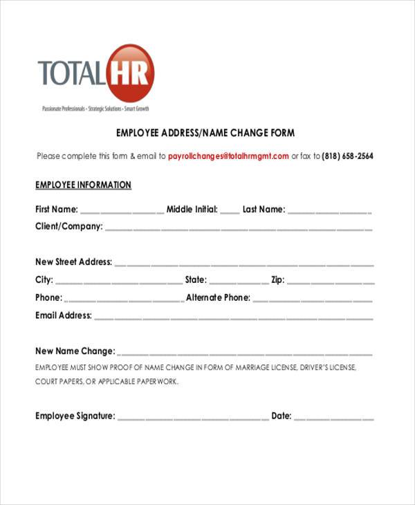 FREE 7+ Sample Employee Name Change Forms in PDF MS Word