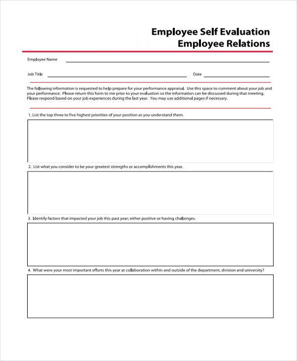 simple employee self evaluation form