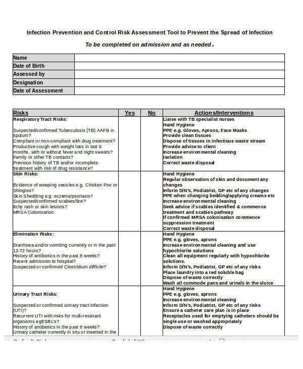 simple infection control assessment form