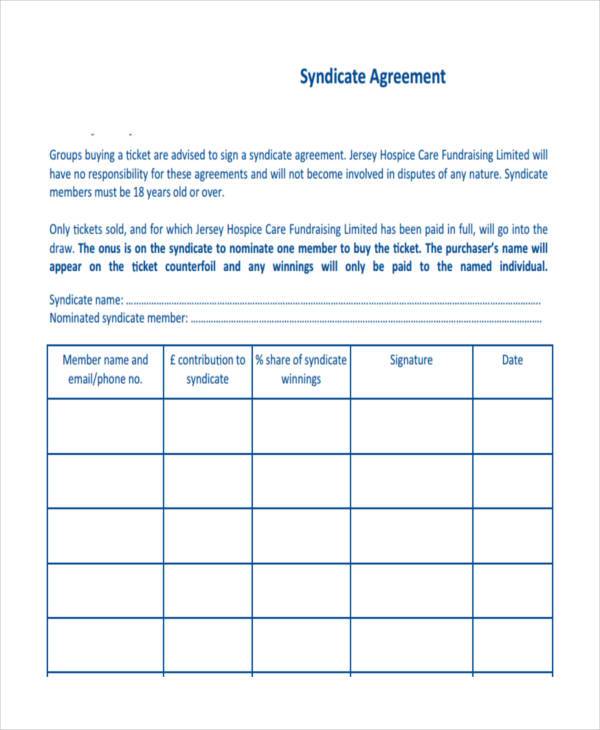 simple lottery syndicate agreement form
