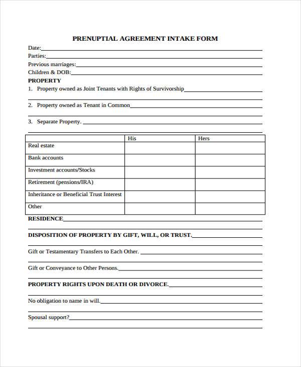 simple prenuptial agreement form