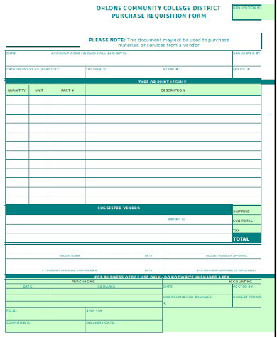simple purchase requistion form