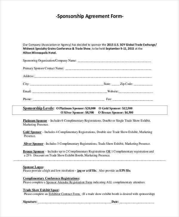 FREE 10  Sponsorship Agreement Forms in PDF Excel MS Word