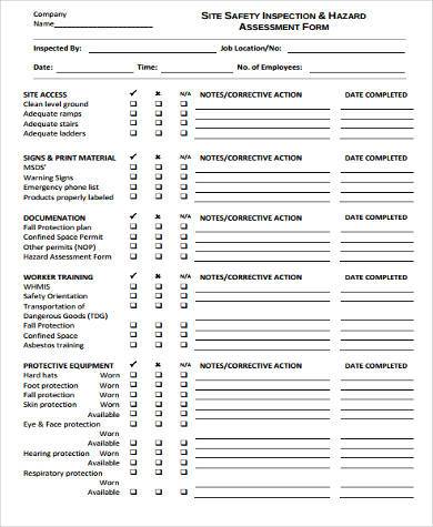 FREE 9+ Sample Safety Assessment Forms in PDF | MS Word | Excel