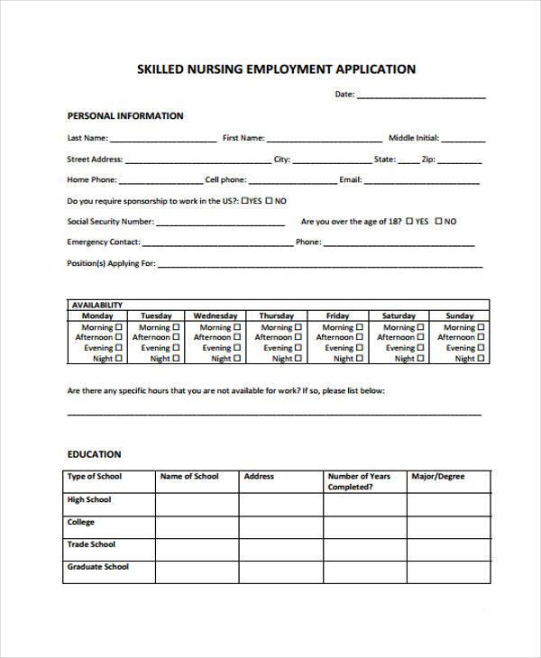 form nursing application job online for Application Forms Employment