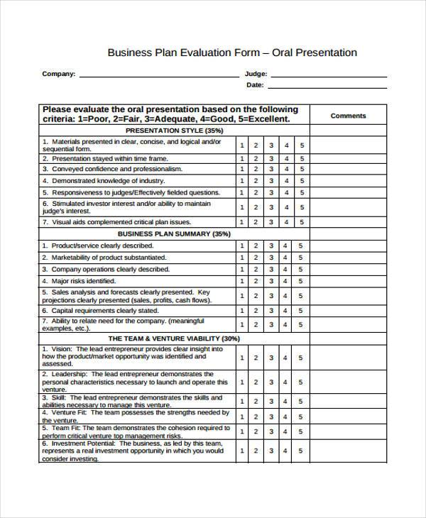 example of evaluation of business plan