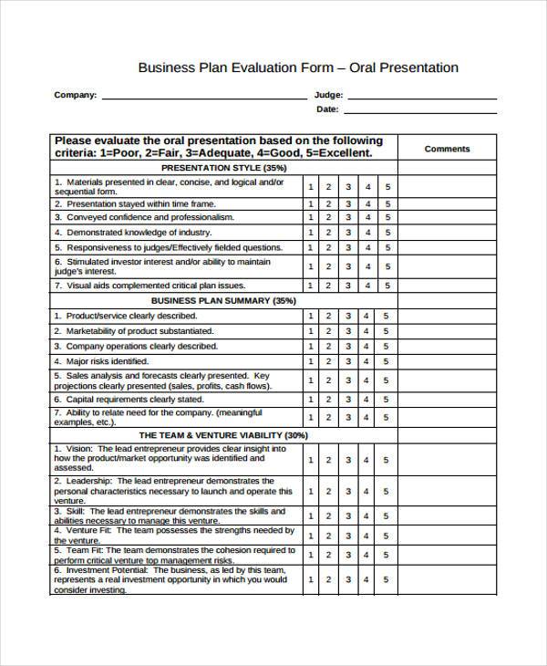 evaluation of business plan