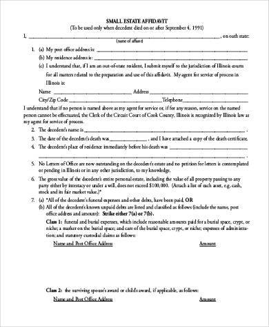 small estate affidavit form pdf
