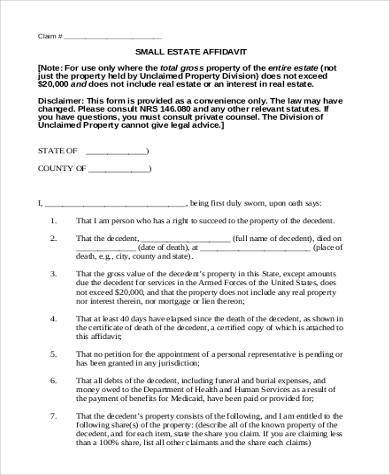 small estate affidavit form sample
