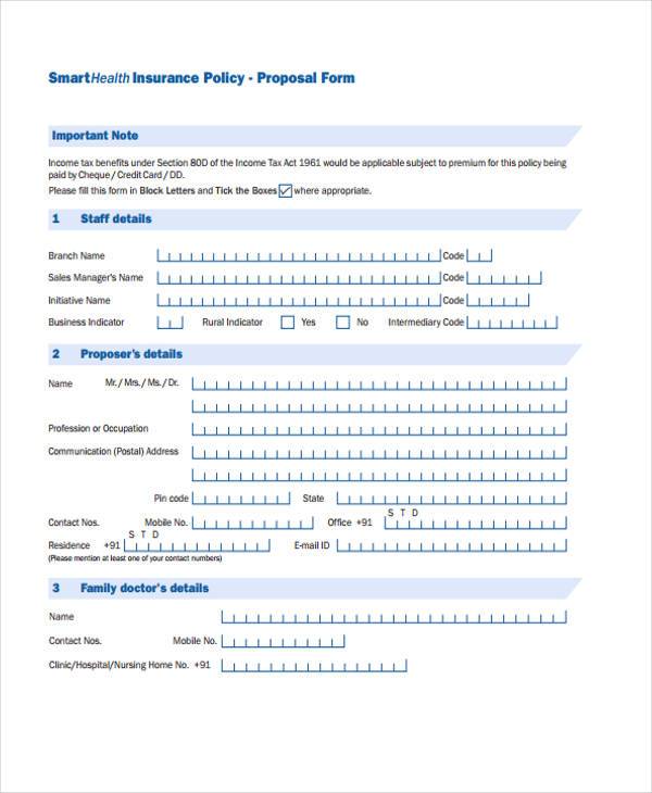 Free 9 Health Proposal Forms In Pdf Ms Word 4575