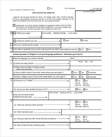 social security benefits application form pdf