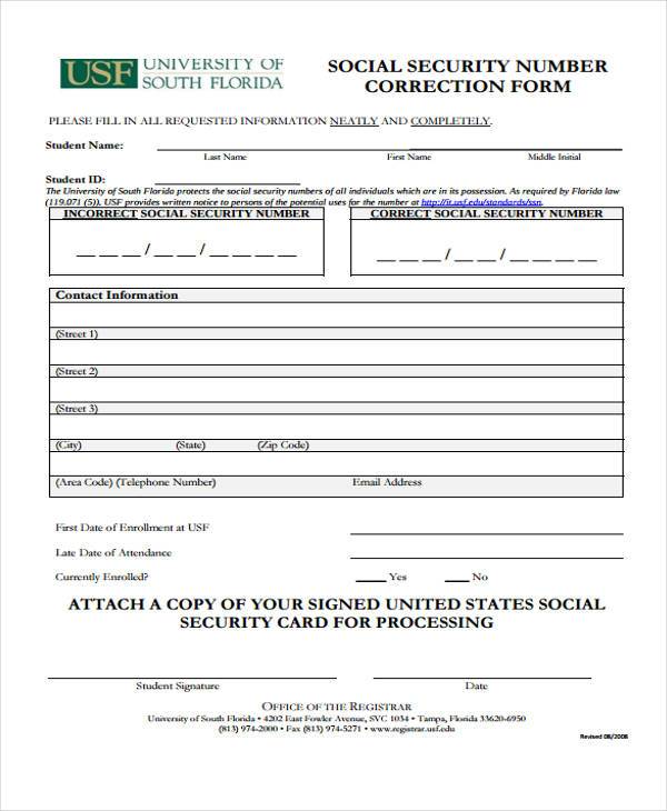 social security card correction form