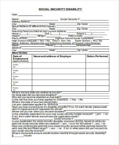 social security disability application form printable