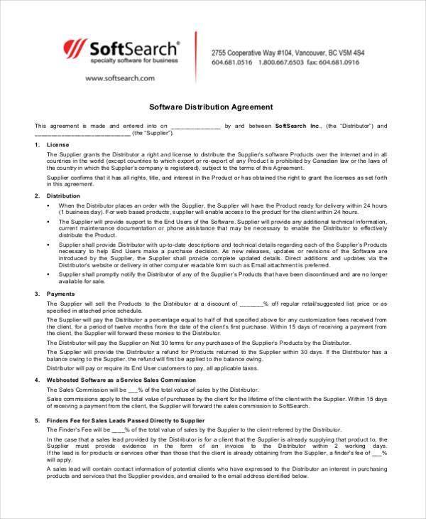 software distribution agreement form example