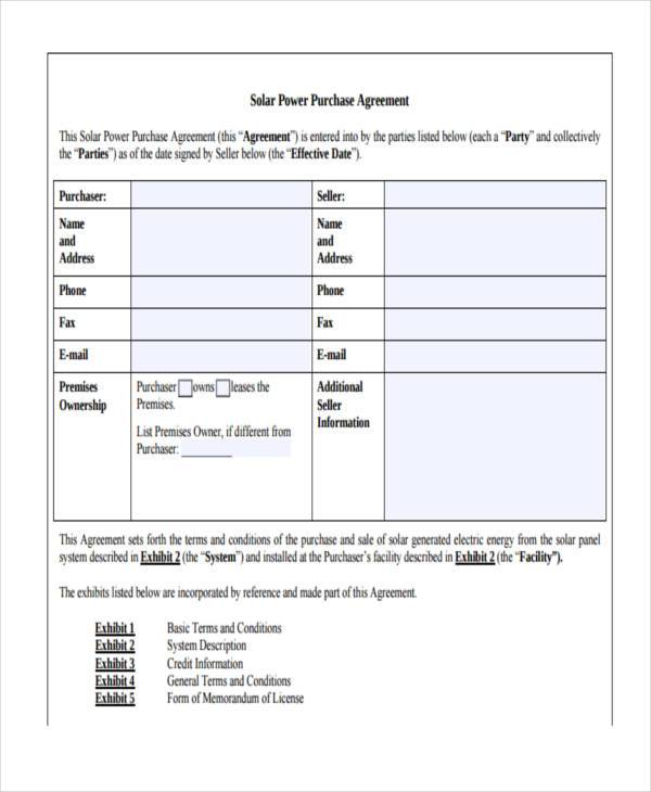 solar power purchase agreement form