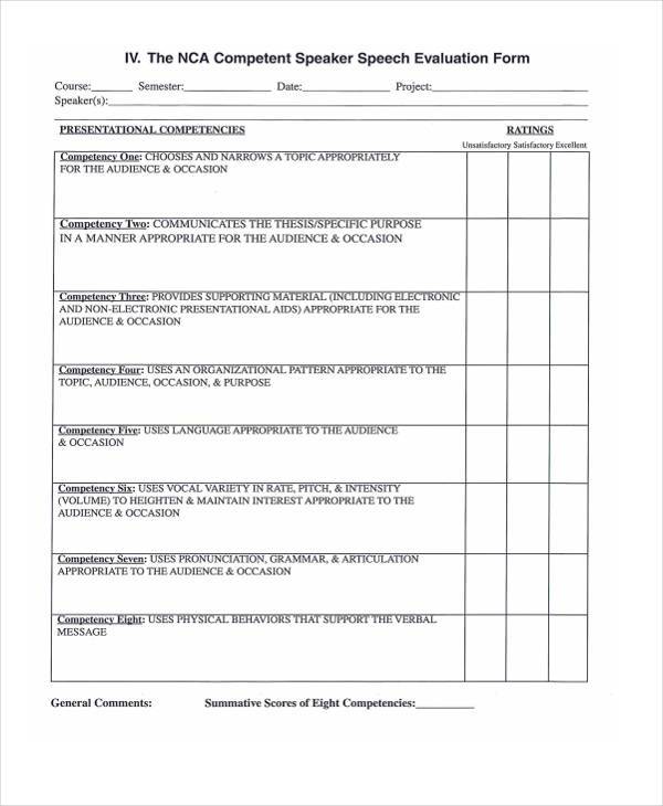 speaker speech evaluation form