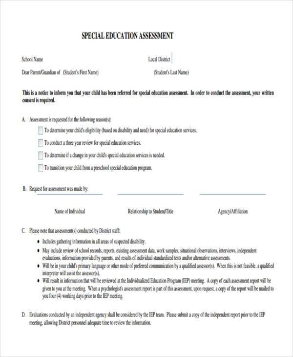 FREE 8+ Education Assessment Form Samples in PDF MS Word