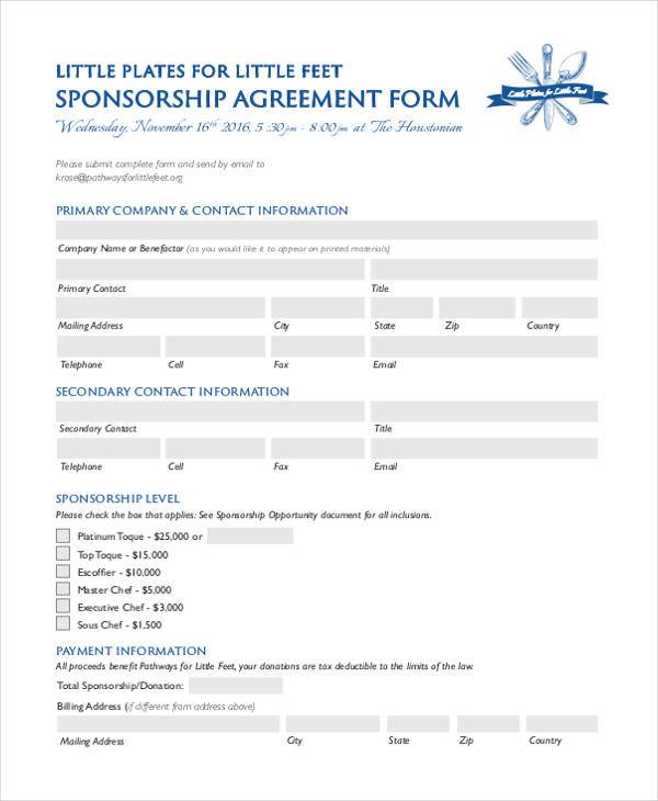 sponsorship agreement form example