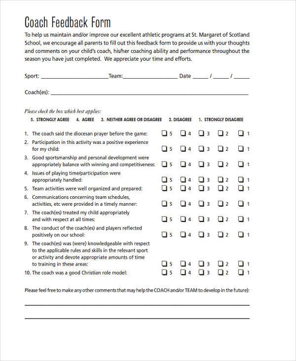 sports coaching feedback form