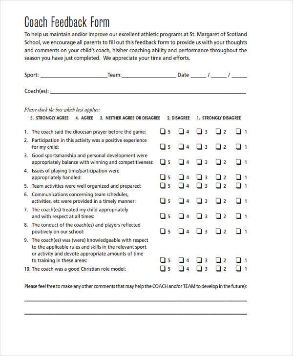 FREE 12  Coaching Feedback Forms in PDF MS Word Excel