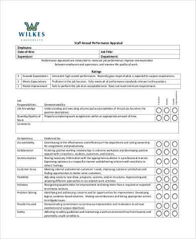 staff annual performance appraisal form