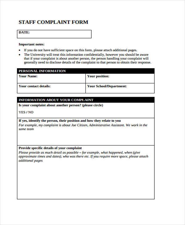 staff complaint form in pdf