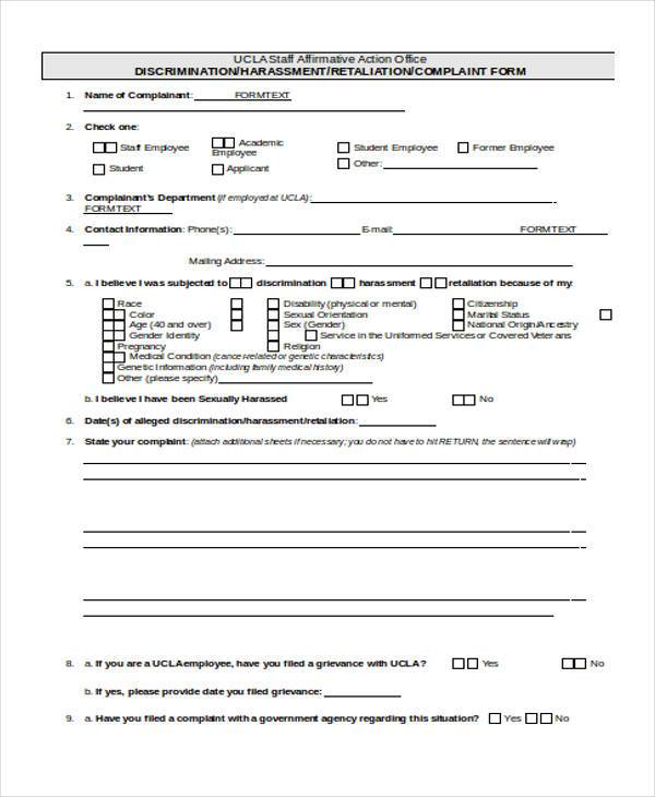 staff complaint form in doc