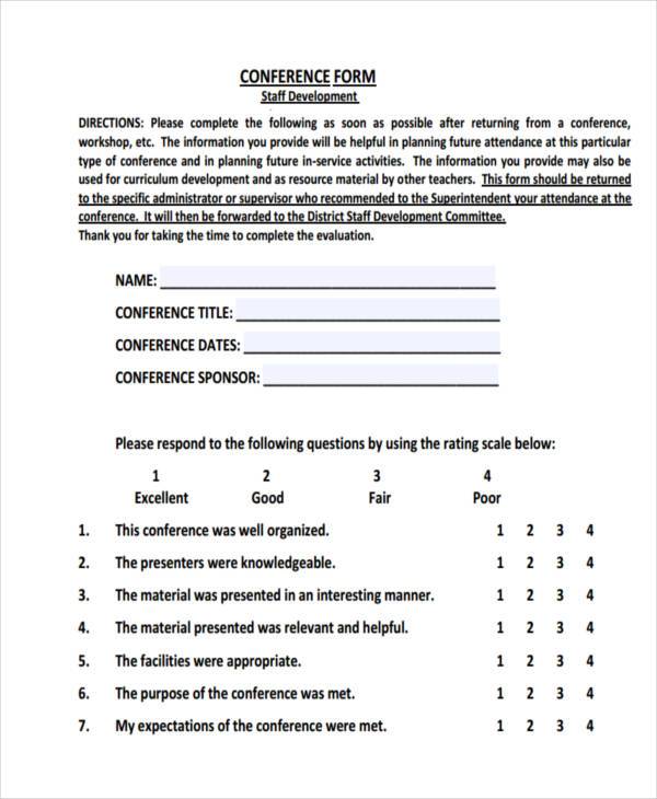 Conference Evaluation Form Template Free Free Sample Example 