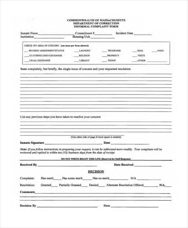 FREE 7+ Sample Staff Complaint Forms in PDF | MS Word