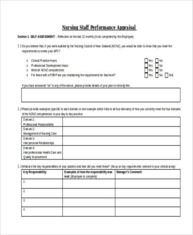 staff nurse performance appraisal form