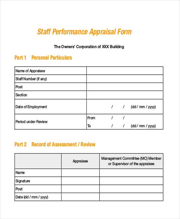 staff performance appraisal form pdf