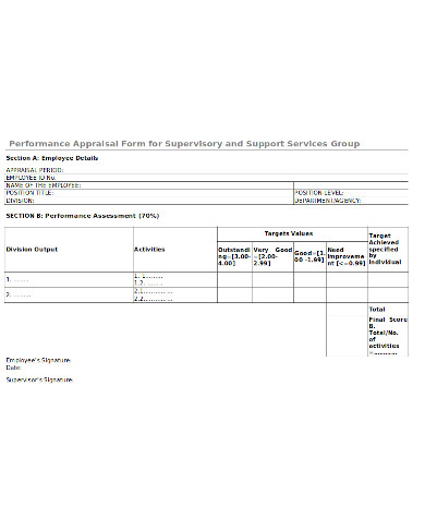 staff performance appraisal form sample