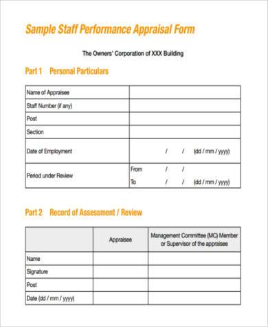 staff performance appraisal form