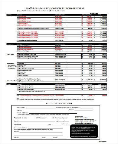 staff purchase form example