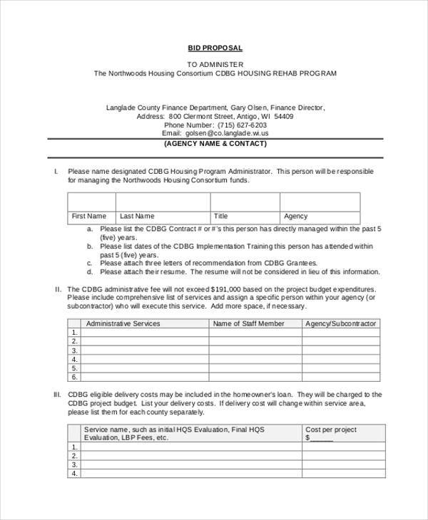 standard bid proposal form