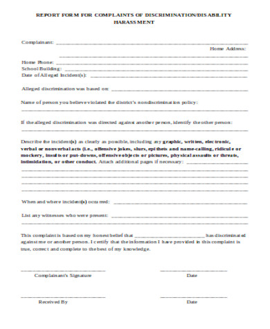 standard complaint reporting form