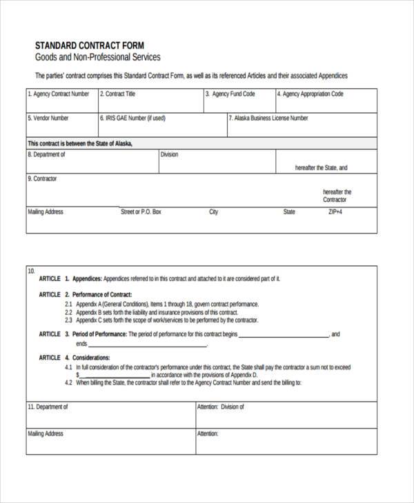 standard contract agreement form