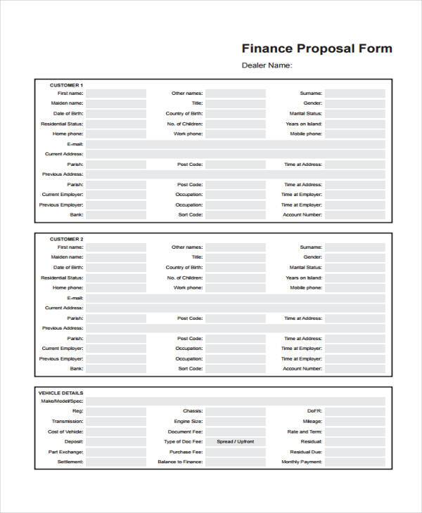 standard finance proposal form
