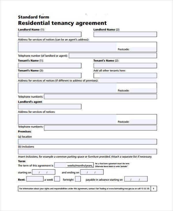 standard generic rental agreement form